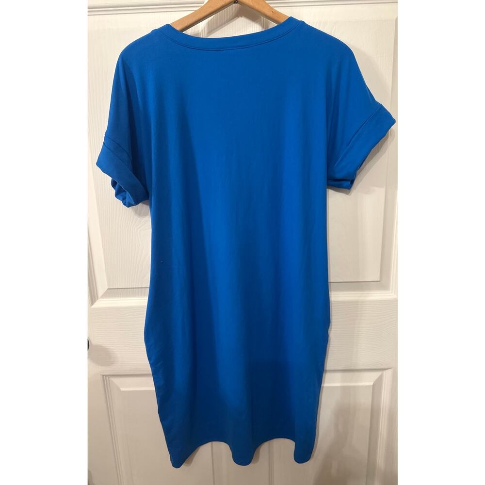 Zenana Women's Small Blue Brushed V Neck T Shirt Dress Rolled Sleeve Stretch - Picture 7 of 8